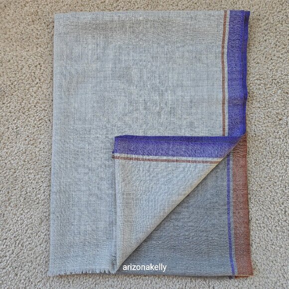 Accessories - NWOT Cashmere Scarf Lightweight Weave Grey with Purple and Burnt Sienna Stripe